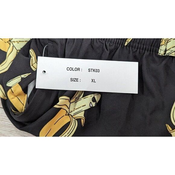 Rejork Mens Size XL Black Banana Print Elastic Waist Swimwear Board Shorts - Picture 7 of 9
